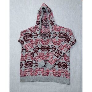American Eagle Outfitters XS Knit Unisex Hoodie Gray Burgundy‎ Southwest Aztec